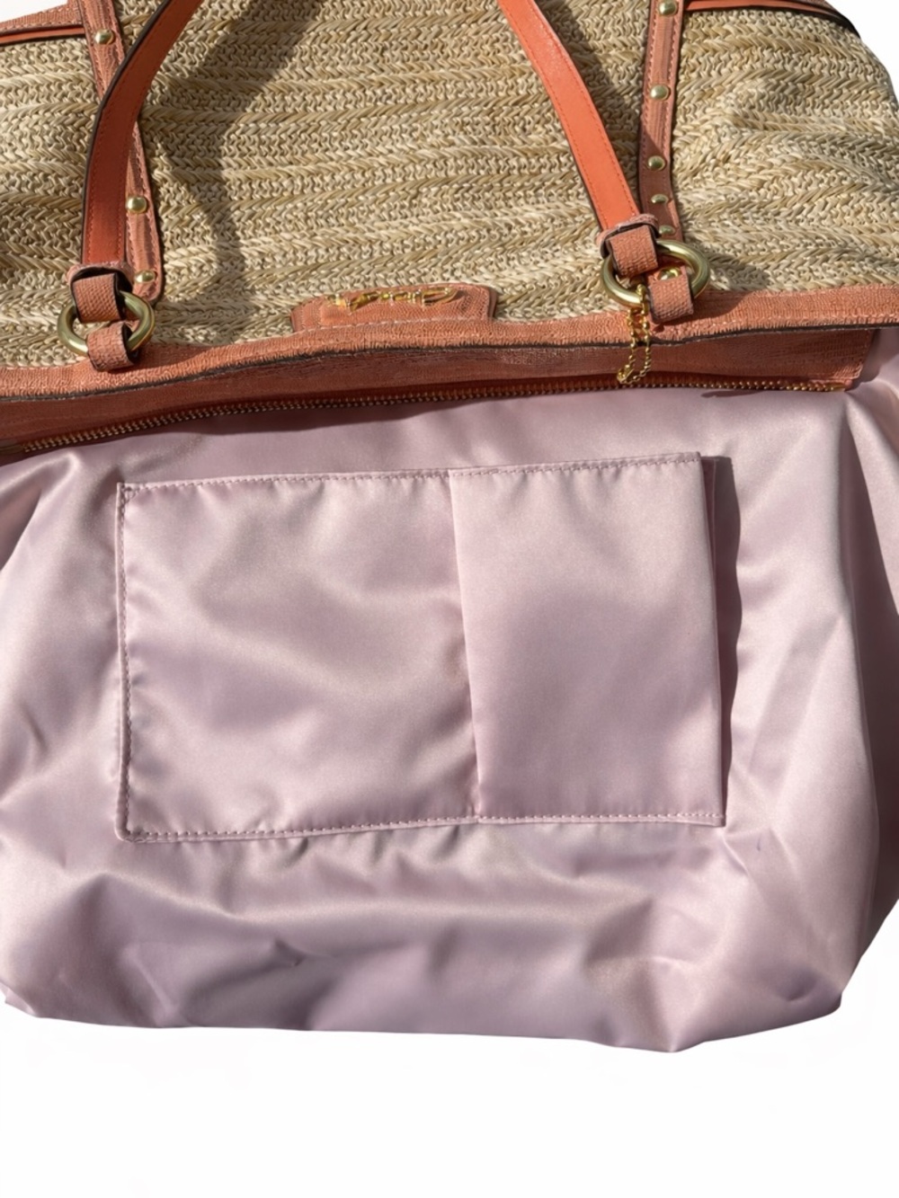 Coach Alexandra 2013 Studded Patent Straw Tote with Leather &Coach Charm .. - Picture 4 of 10